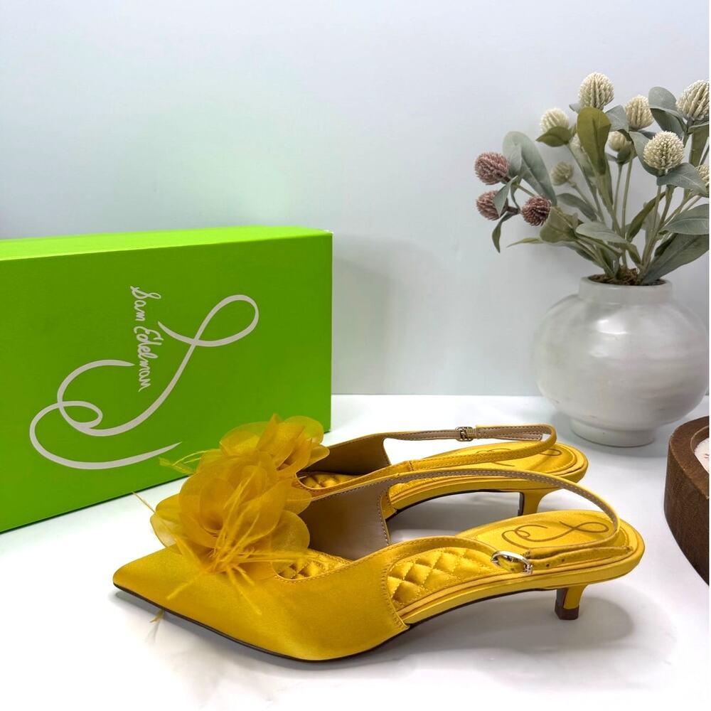 Sam Edelman Faye Slingback Floral Satin Heel Sunflower Women 7 M Tried On
